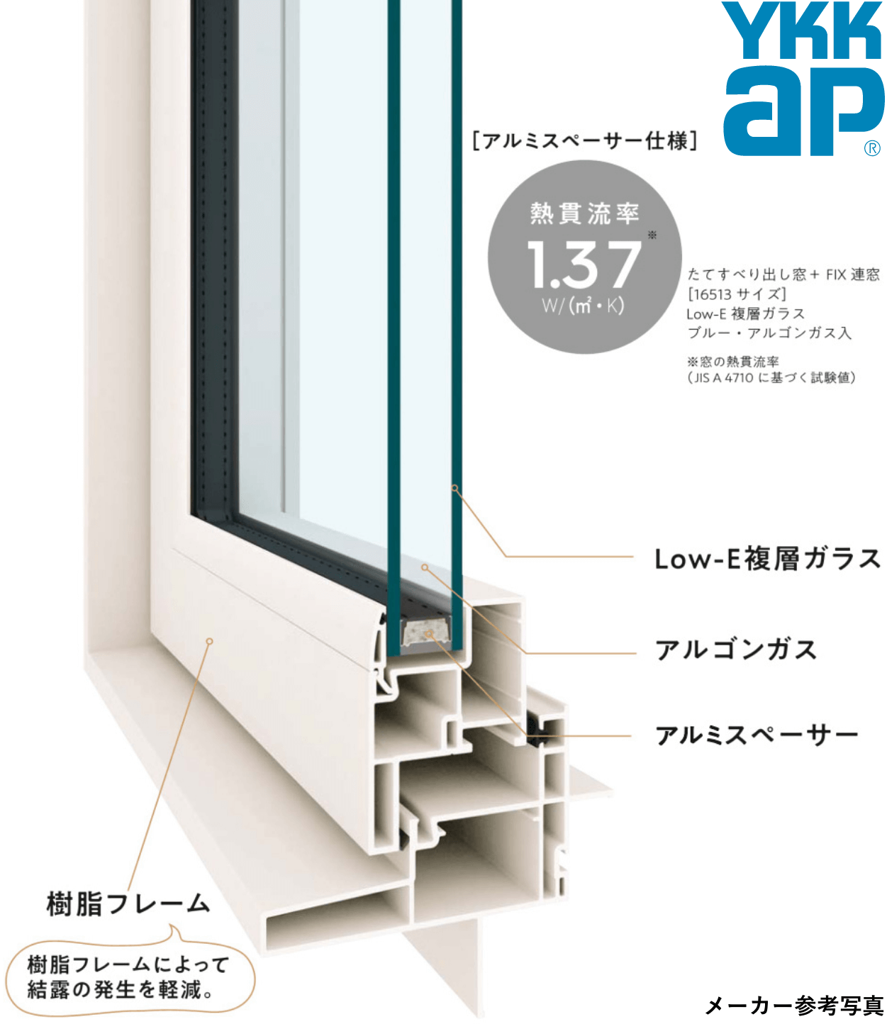 YKK ap アルミスペーサー仕様 メーカー参考写真