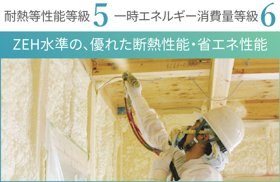 断熱等性能等級5 一次エネルギー消費量等級6 ZEH水準の、優れた断熱性能・省エネ性能