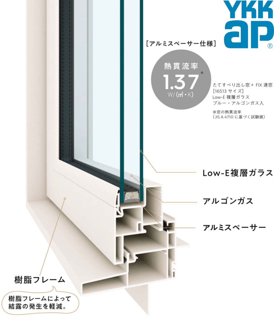 YKK ap アルミスペーサー仕様 メーカー参考写真